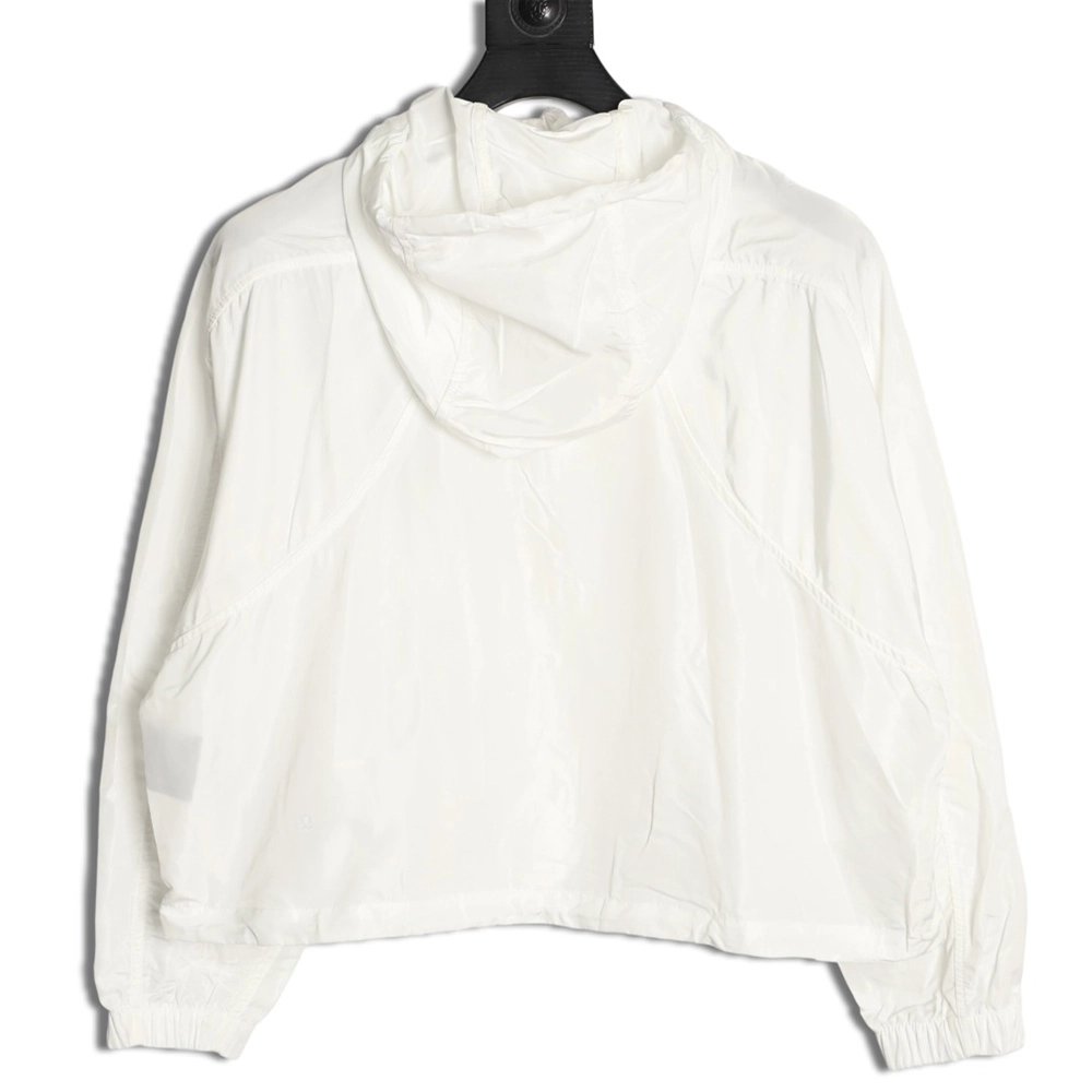 Lululemon solid color zip-up drawstring cropped hooded jacket,Lululemon
