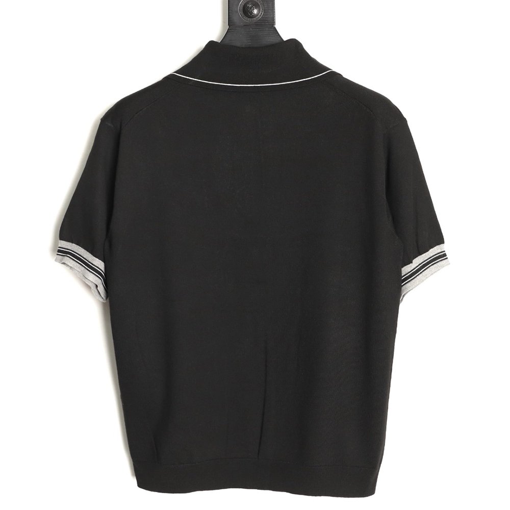 Prada logo embroidered half-zip knit polo short-sleeved shirt,Prada