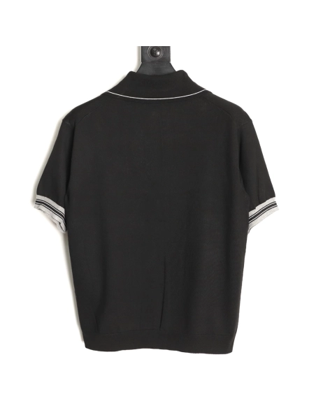 Prada logo embroidered half-zip knit polo short-sleeved shirt,Prada