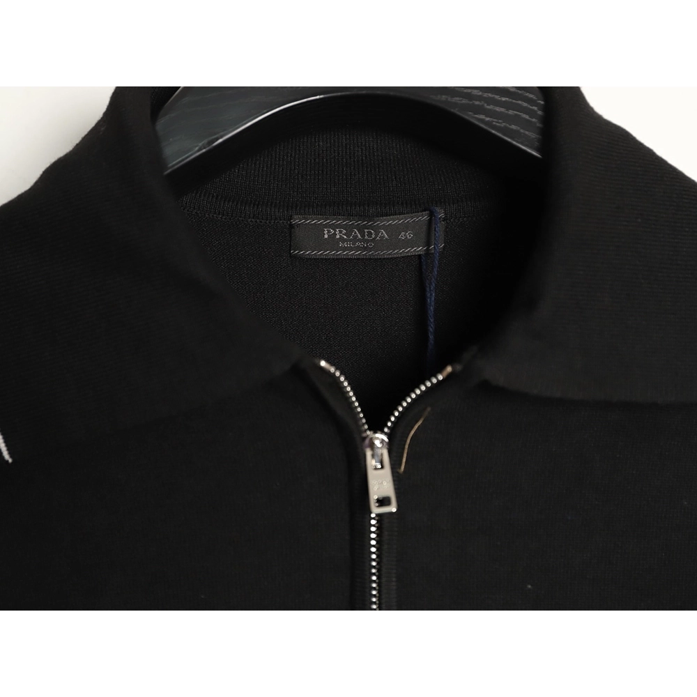 Prada logo embroidered half-zip knit polo short-sleeved shirt,Prada