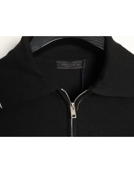 Prada logo embroidered half-zip knit polo short-sleeved shirt,Prada