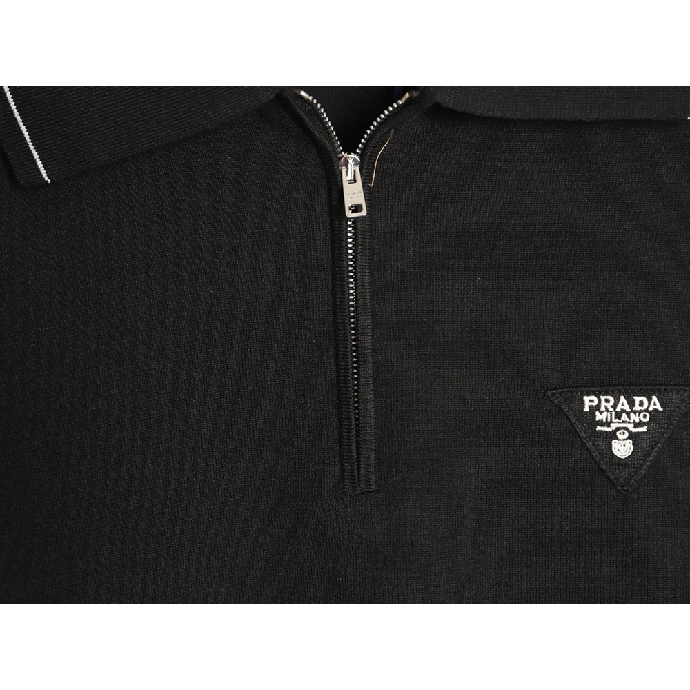 Prada logo embroidered half-zip knit polo short-sleeved shirt,Prada