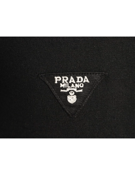 Prada logo embroidered half-zip knit polo short-sleeved shirt,Prada