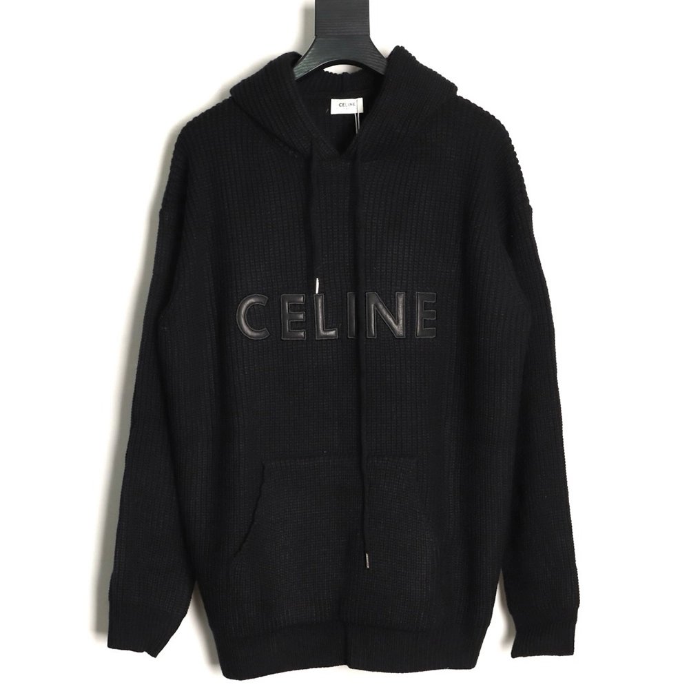 Celine leather appliqu¨¦ embroidered wool hoodie,Celine