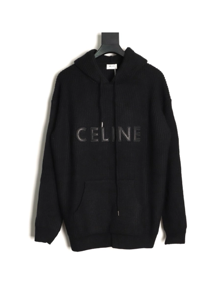 Celine leather appliqu¨¦ embroidered wool hoodie,Celine