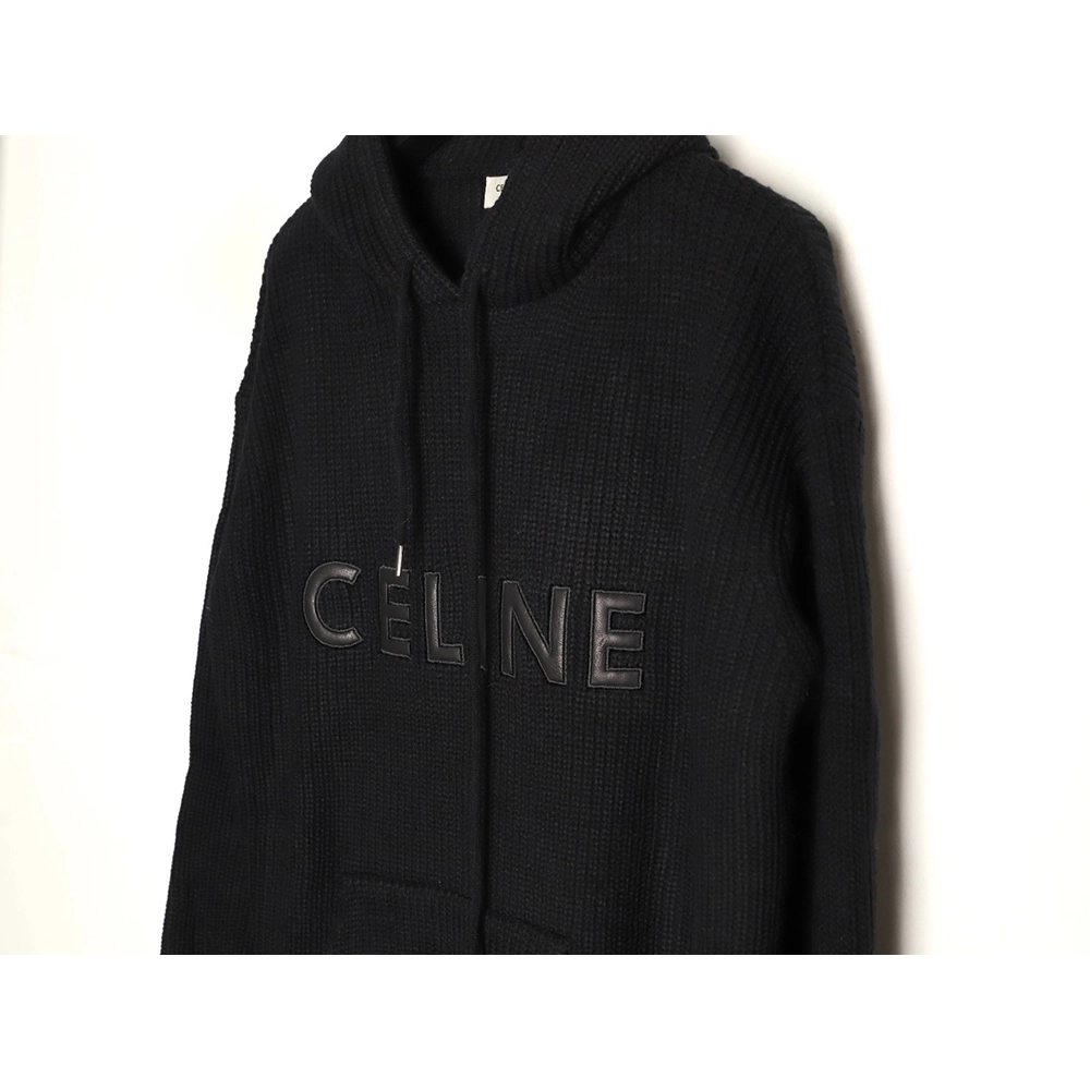 Celine leather appliqu¨¦ embroidered wool hoodie,Celine