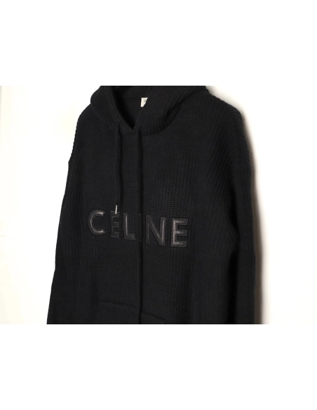 Celine leather appliqu¨¦ embroidered wool hoodie,Celine