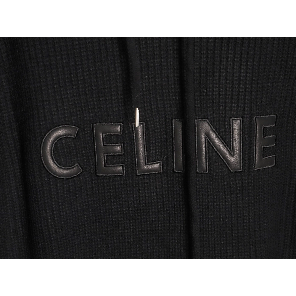Celine leather appliqu¨¦ embroidered wool hoodie,Celine