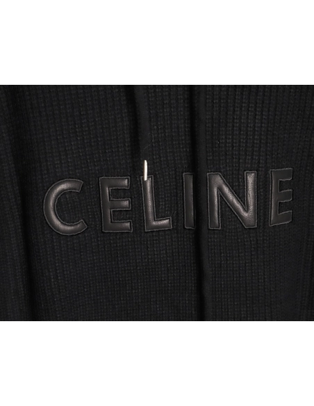 Celine leather appliqu¨¦ embroidered wool hoodie,Celine