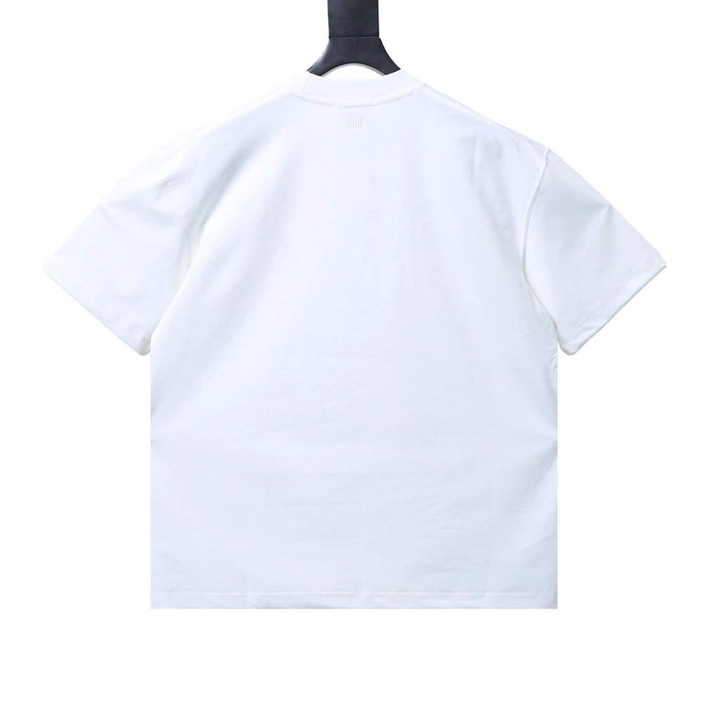 AMI Minimalist Style 3D Chunky Knit Heart Embroidered Logo Short-Sleeve T-Shirt,Ami