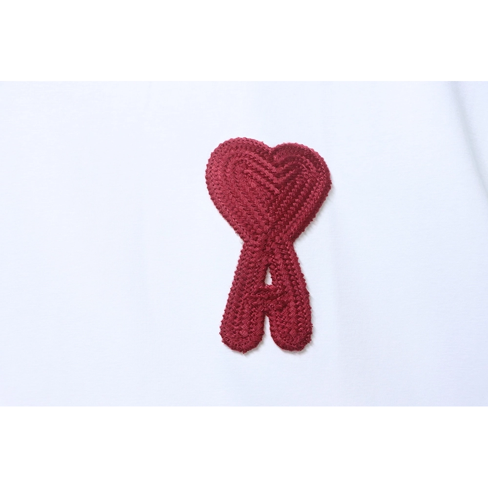 AMI Minimalist Style 3D Chunky Knit Heart Embroidered Logo Short-Sleeve T-Shirt,Ami