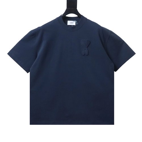 AMI Minimalist Style 3D Chunky Knit Heart Embroidered Logo Short-Sleeve T-Shirt,Ami