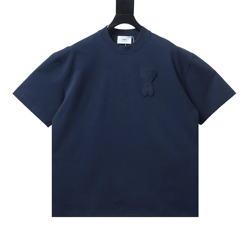 AMI Minimalist Style 3D Chunky Knit Heart Embroidered Logo Short-Sleeve T-Shirt,Ami