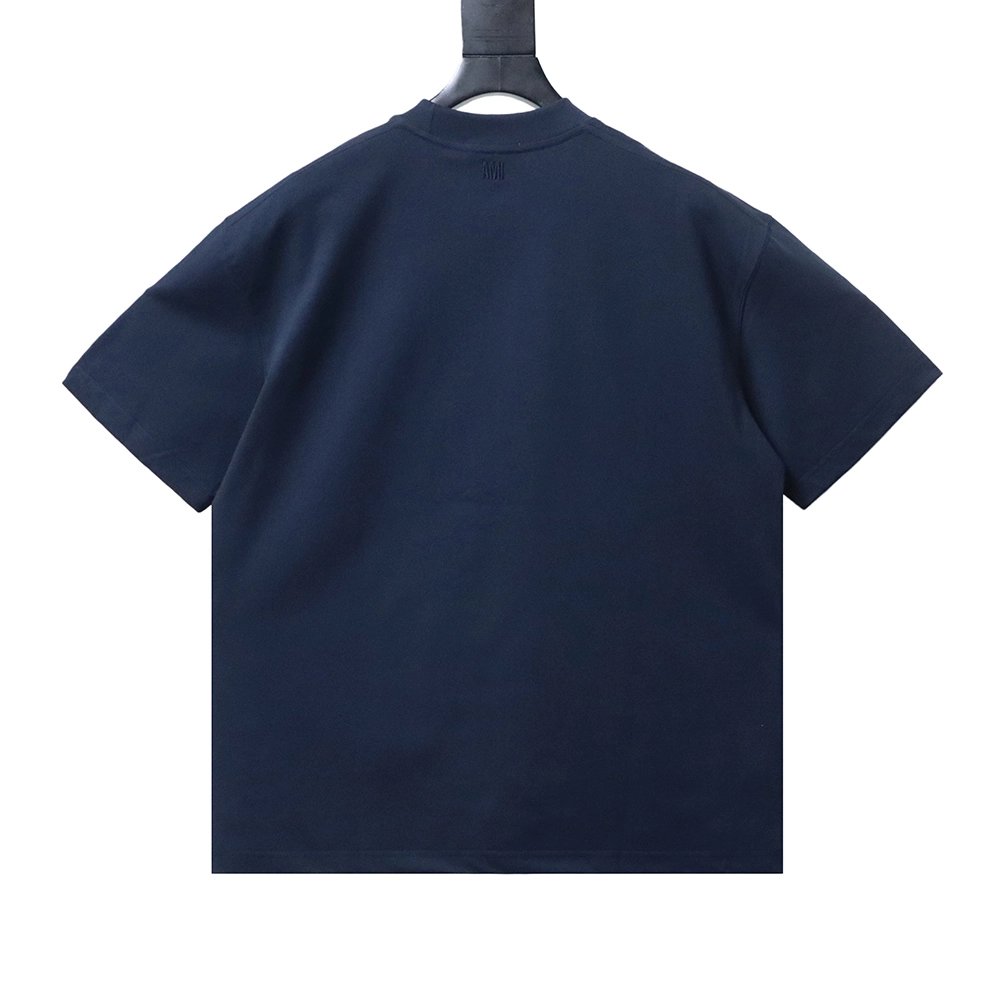 AMI Minimalist Style 3D Chunky Knit Heart Embroidered Logo Short-Sleeve T-Shirt,Ami