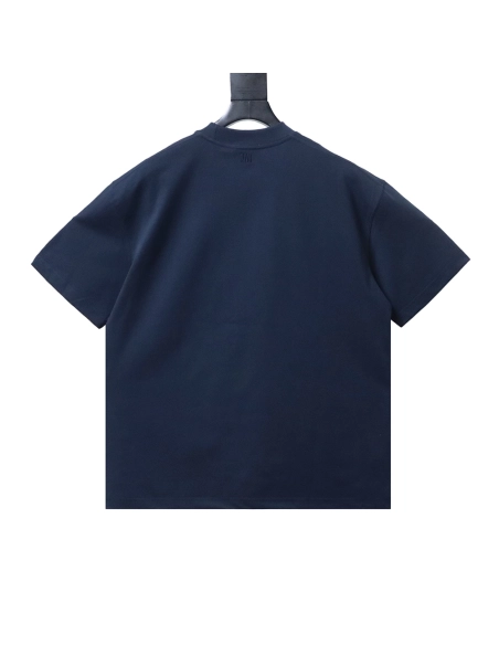 AMI Minimalist Style 3D Chunky Knit Heart Embroidered Logo Short-Sleeve T-Shirt,Ami