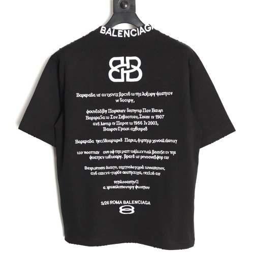 Balenciaga Heavy-Embroidered, Distressed Crewneck T-Shirt TSK1,Balenciaga