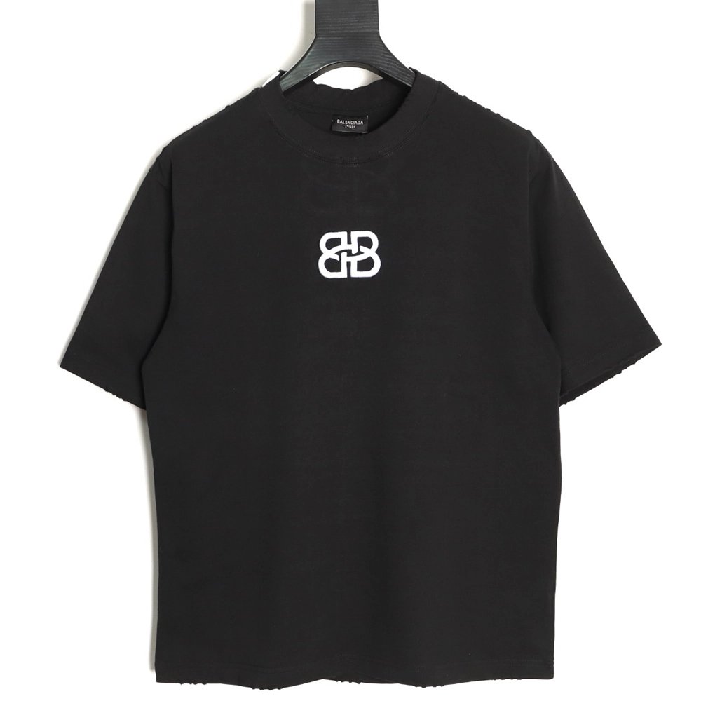 Balenciaga Heavy-Embroidered, Distressed Crewneck T-Shirt TSK1,Balenciaga