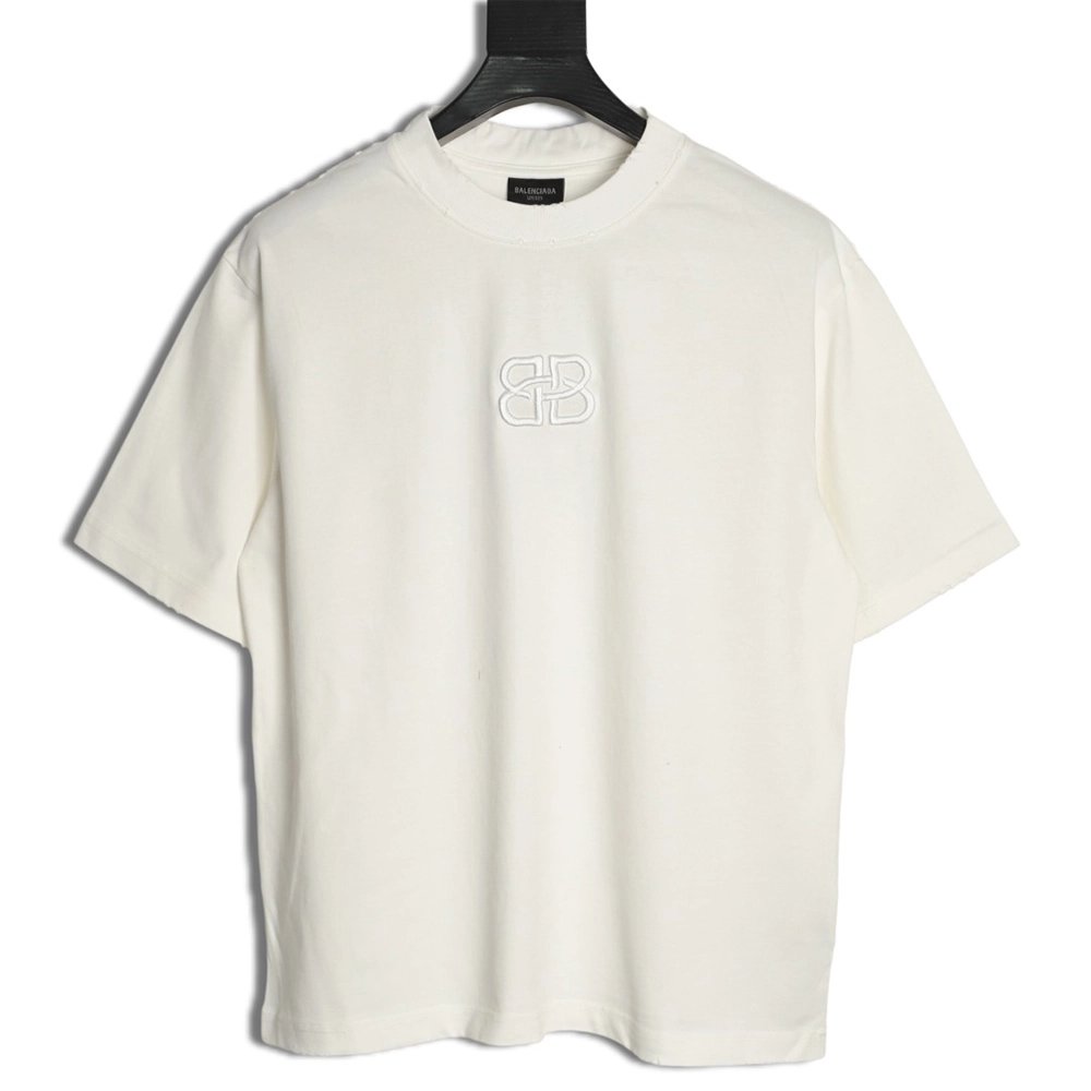 Balenciaga Heavy-Embroidered, Distressed Crewneck T-Shirt,Balenciaga