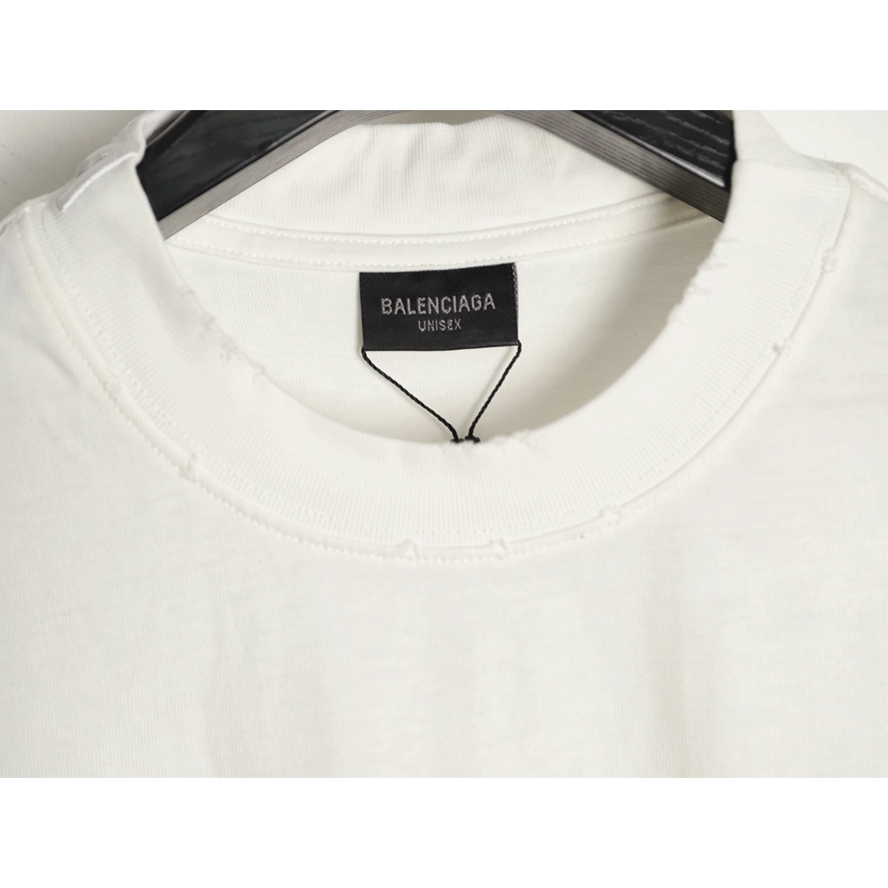 Balenciaga Heavy-Embroidered, Distressed Crewneck T-Shirt,Balenciaga