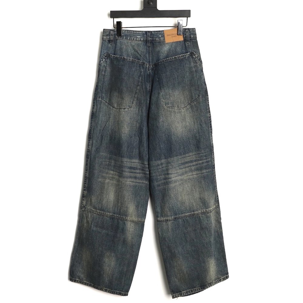 Balenciaga Distressed Denim Trousers with Leg Logo,Balenciaga
