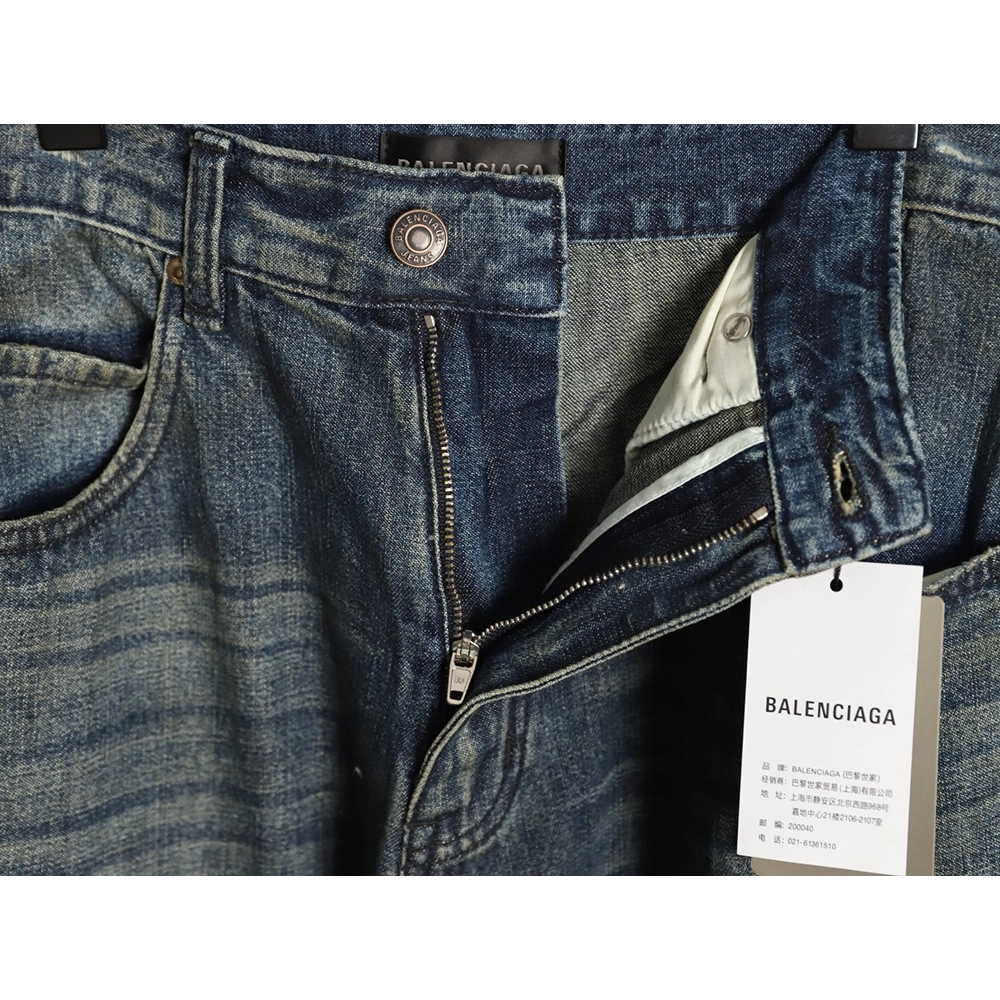 Balenciaga Distressed Denim Trousers with Leg Logo,Balenciaga