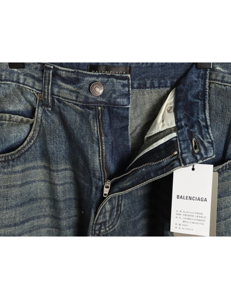 Balenciaga Distressed Denim Trousers with Leg Logo,Balenciaga