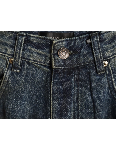 Balenciaga Distressed Denim Trousers with Leg Logo,Balenciaga