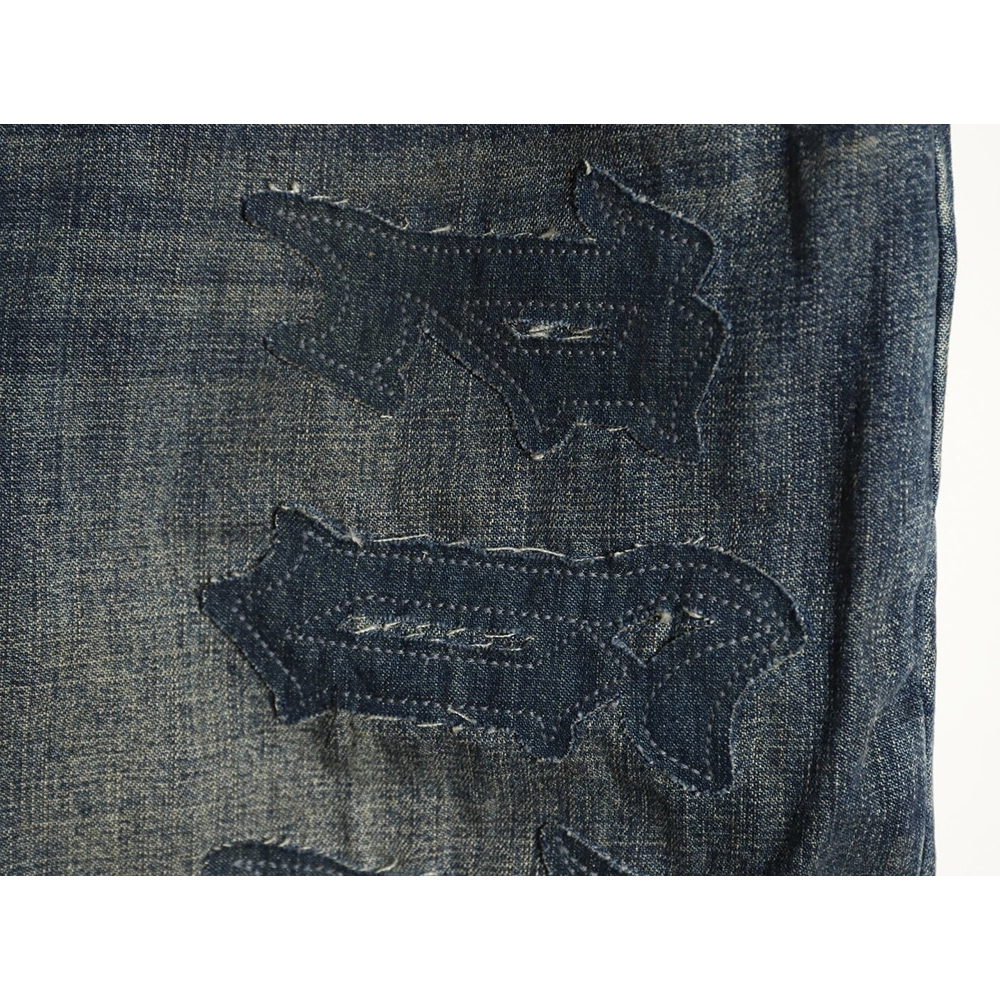 Balenciaga Distressed Denim Trousers with Leg Logo,Balenciaga