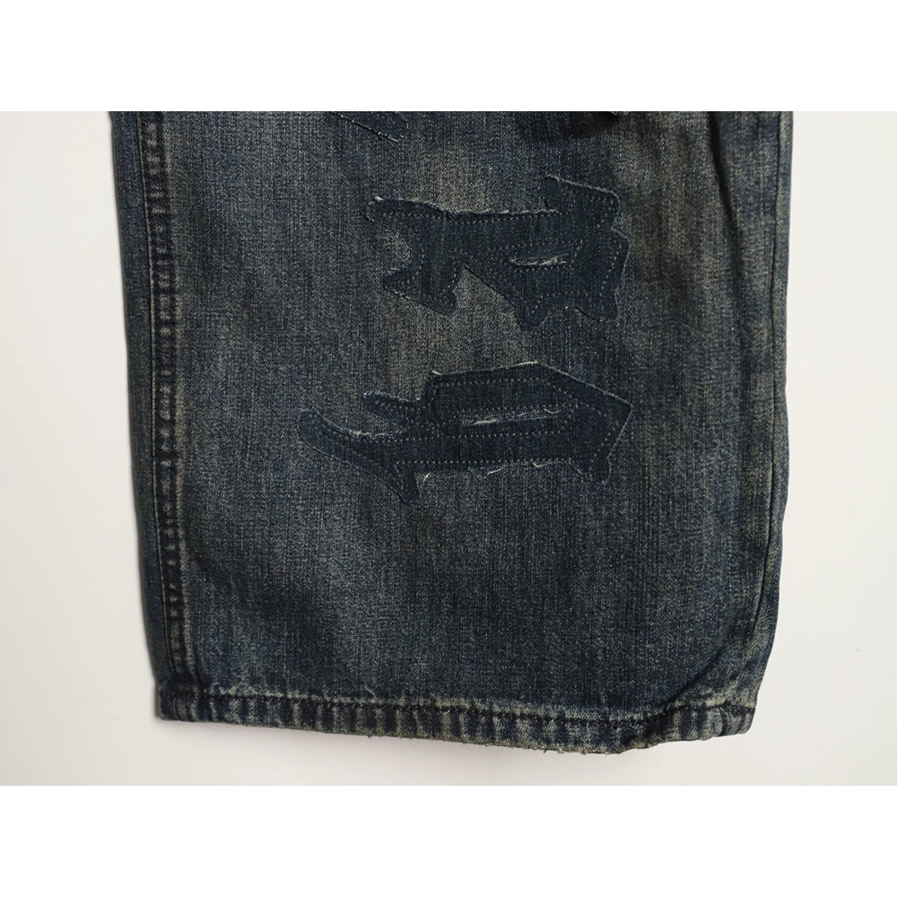 Balenciaga Distressed Denim Trousers with Leg Logo,Balenciaga