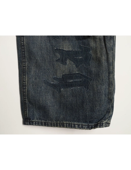 Balenciaga Distressed Denim Trousers with Leg Logo,Balenciaga