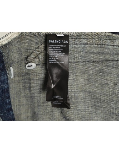 Balenciaga Distressed Denim Trousers with Leg Logo,Balenciaga