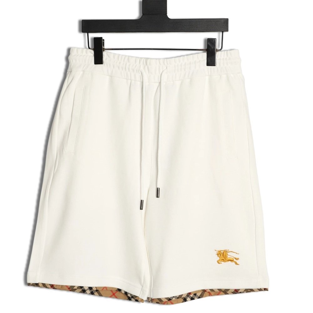 Burberry check-trimmed equestrian embroidered shorts,Burberry