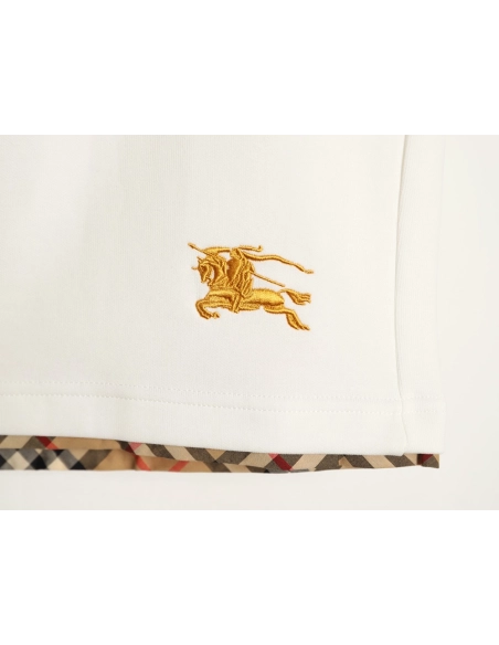 Burberry check-trimmed equestrian embroidered shorts,Burberry