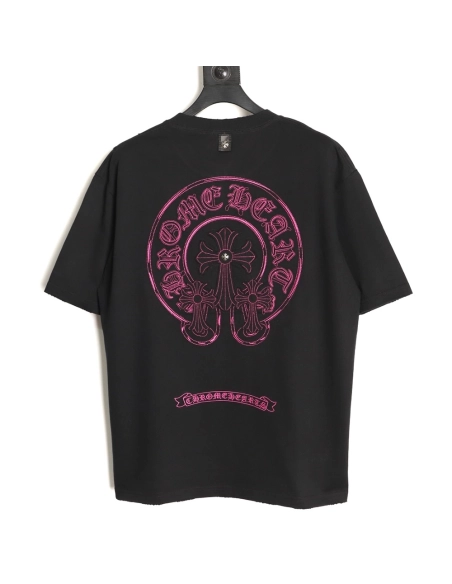 Chrome Hearts Horseshoe Cross Burnout Appliqu¨¦ Embroidered Ripped Short-Sleeve T-Shirt TSK2,Chrome Hearts