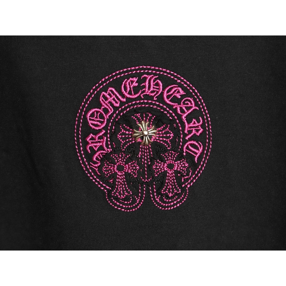 Chrome Hearts Horseshoe Cross Burnout Appliqu¨¦ Embroidered Ripped Short-Sleeve T-Shirt TSK2,Chrome Hearts