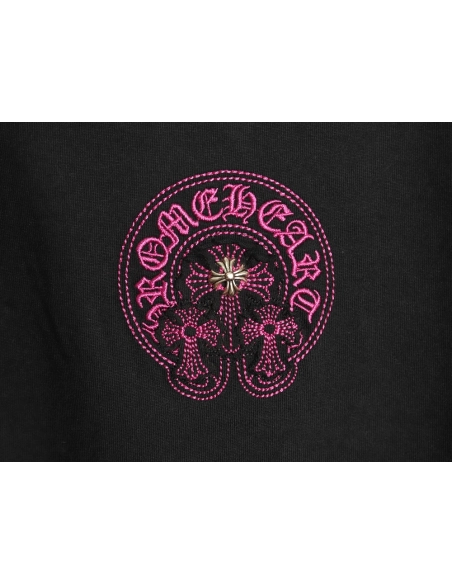 Chrome Hearts Horseshoe Cross Burnout Appliqu¨¦ Embroidered Ripped Short-Sleeve T-Shirt TSK2,Chrome Hearts