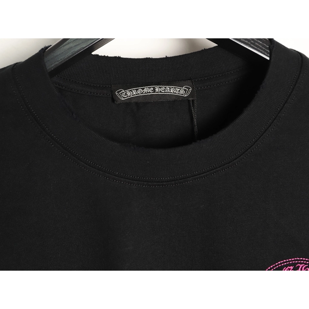 Chrome Hearts Horseshoe Cross Burnout Appliqu¨¦ Embroidered Ripped Short-Sleeve T-Shirt TSK2,Chrome Hearts
