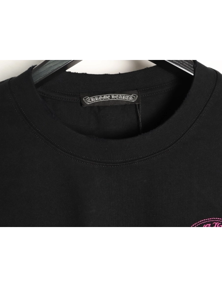 Chrome Hearts Horseshoe Cross Burnout Appliqu¨¦ Embroidered Ripped Short-Sleeve T-Shirt TSK2,Chrome Hearts