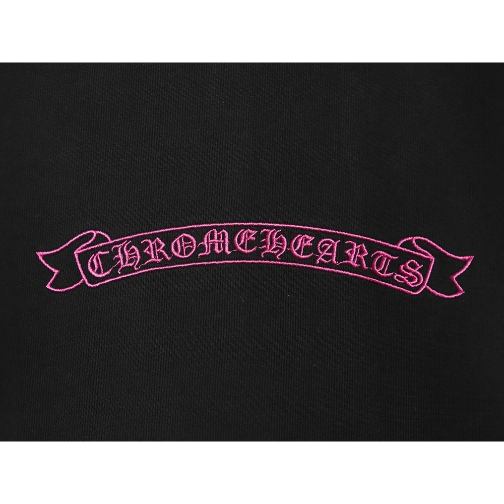 Chrome Hearts Horseshoe Cross Burnout Appliqu¨¦ Embroidered Ripped Short-Sleeve T-Shirt TSK2,Chrome Hearts
