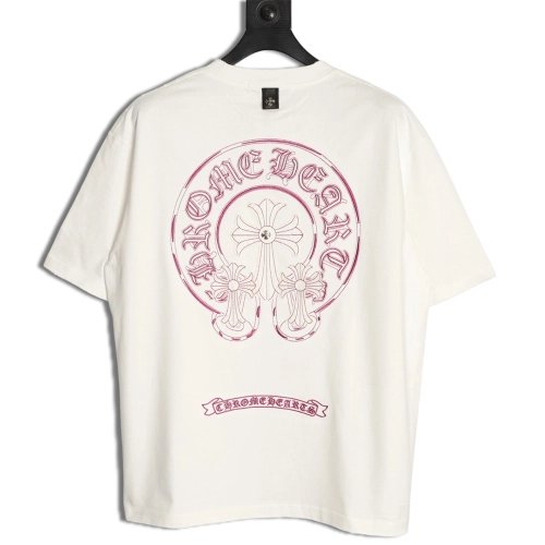 Chrome Hearts Horseshoe Cross Burnout Appliqu¨¦ Embroidered Ripped Short-Sleeve T-Shirt TSK1,Chrome Hearts