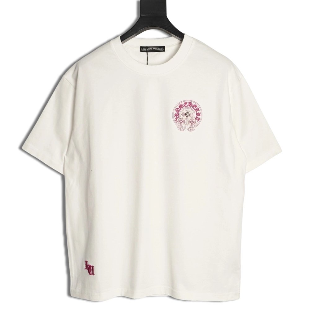 Chrome Hearts Horseshoe Cross Burnout Appliqu¨¦ Embroidered Ripped Short-Sleeve T-Shirt TSK1,Chrome Hearts