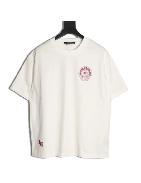 Chrome Hearts Horseshoe Cross Burnout Appliqu¨¦ Embroidered Ripped Short-Sleeve T-Shirt TSK1,Chrome Hearts