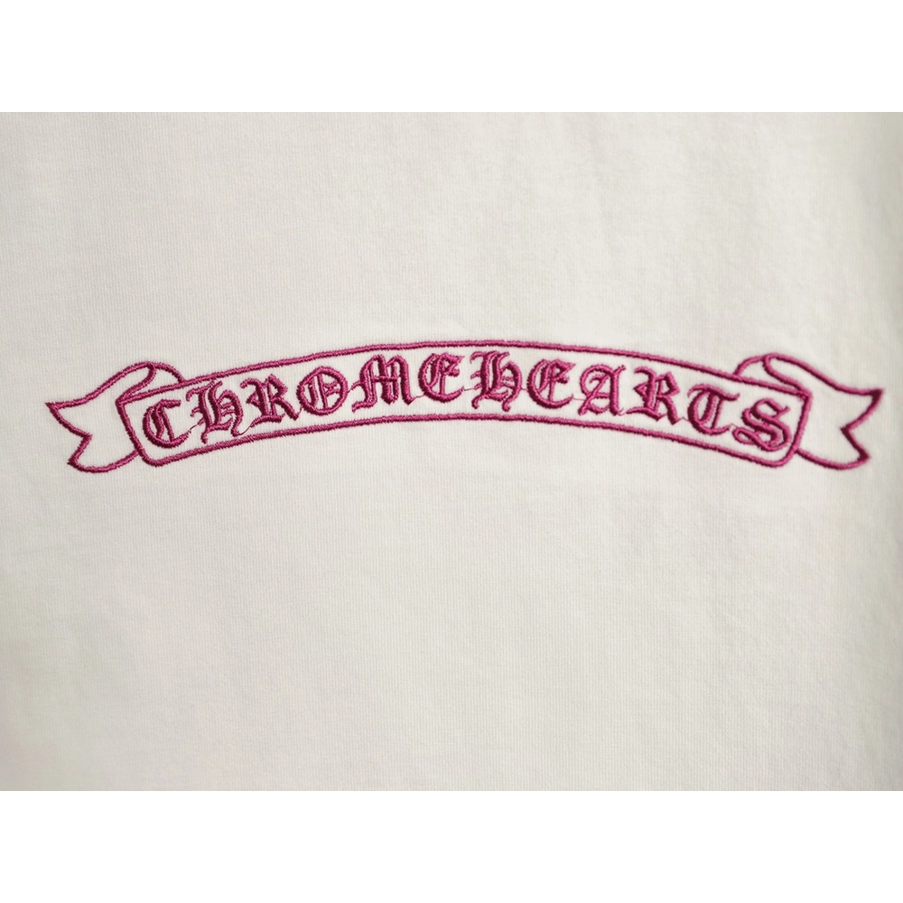 Chrome Hearts Horseshoe Cross Burnout Appliqu¨¦ Embroidered Ripped Short-Sleeve T-Shirt TSK1,Chrome Hearts