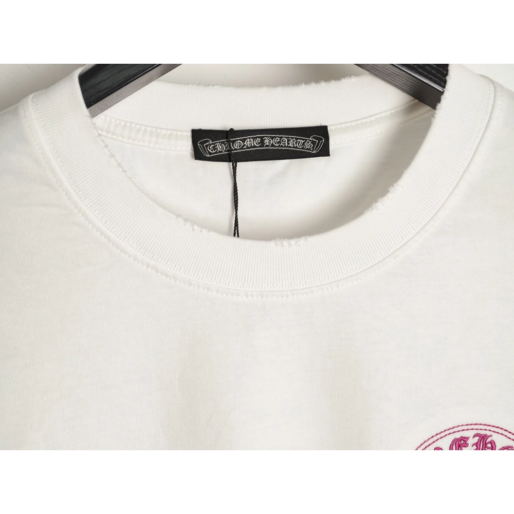Chrome Hearts Horseshoe Cross Burnout Appliqu¨¦ Embroidered Ripped Short-Sleeve T-Shirt TSK1,Chrome Hearts