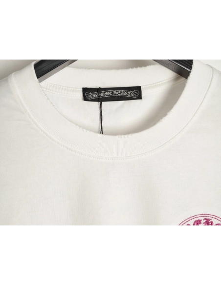 Chrome Hearts Horseshoe Cross Burnout Appliqu¨¦ Embroidered Ripped Short-Sleeve T-Shirt TSK1,Chrome Hearts