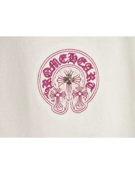 Chrome Hearts Horseshoe Cross Burnout Appliqu¨¦ Embroidered Ripped Short-Sleeve T-Shirt TSK1,Chrome Hearts