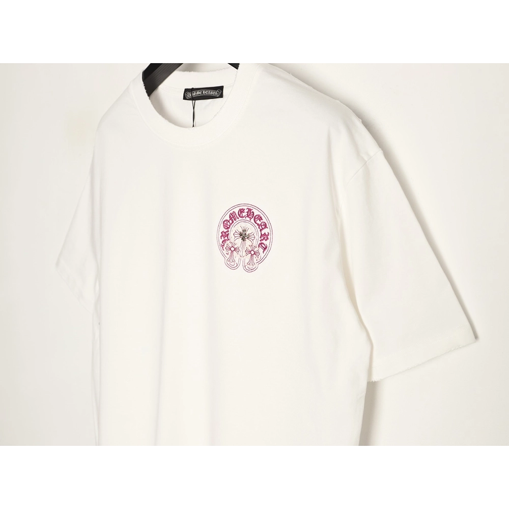Chrome Hearts Horseshoe Cross Burnout Appliqu¨¦ Embroidered Ripped Short-Sleeve T-Shirt TSK1,Chrome Hearts