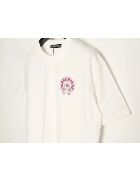 Chrome Hearts Horseshoe Cross Burnout Appliqu¨¦ Embroidered Ripped Short-Sleeve T-Shirt TSK1,Chrome Hearts