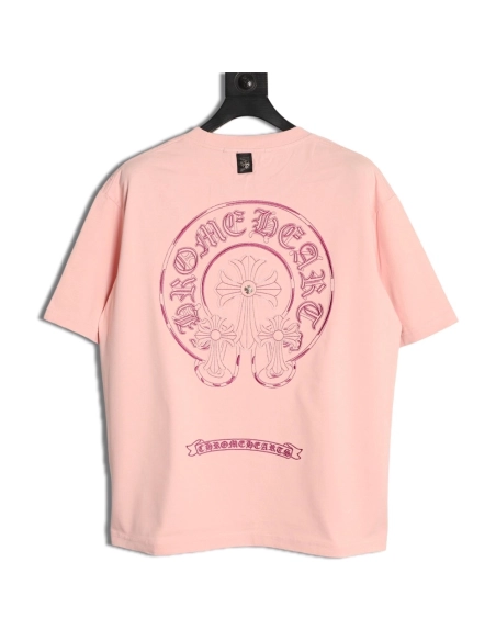 Chrome Hearts Horseshoe Cross Burnout Appliqu¨¦ Embroidered Ripped Short-Sleeve T-Shirt,Chrome Hearts