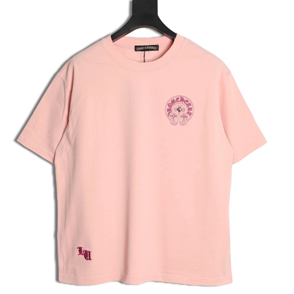 Chrome Hearts Horseshoe Cross Burnout Appliqu¨¦ Embroidered Ripped Short-Sleeve T-Shirt,Chrome Hearts